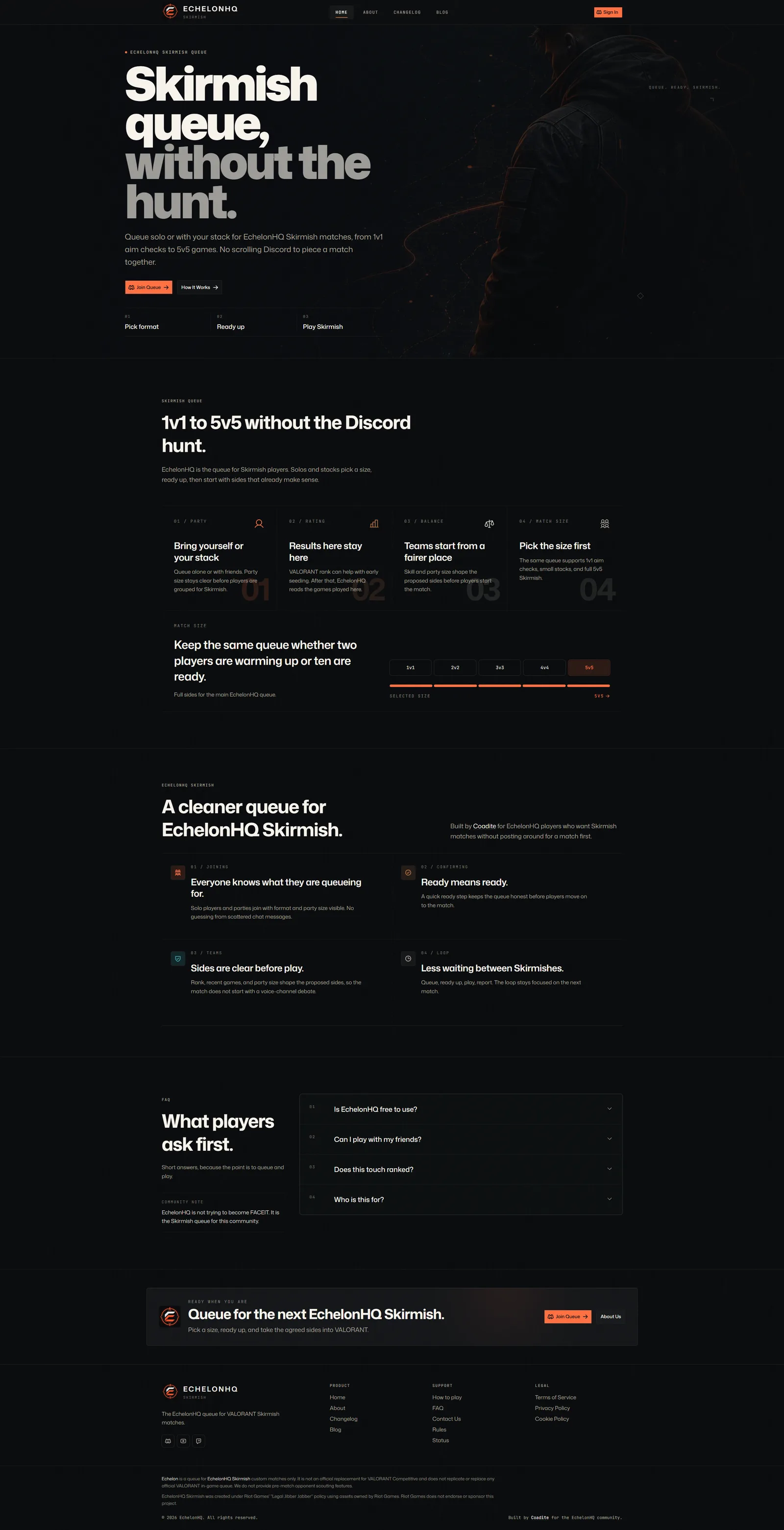 Echelon HQ - Skirmish Queue Marketing Site